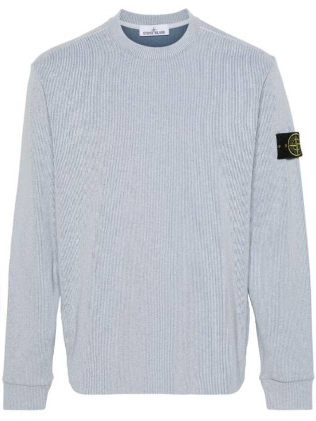 Compass Badge Crew Neck Ribbed Cotton Knit Top Sky Blue - STONE ISLAND - BALAAN 2