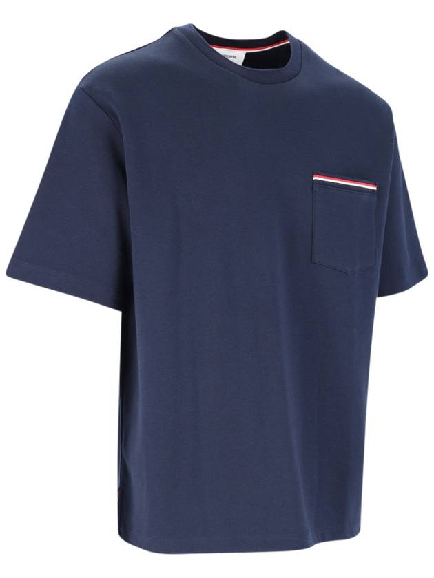 Cotton Oversized Pocket Short Sleeve T-Shirt Navy - THOM BROWNE - BALAAN 3