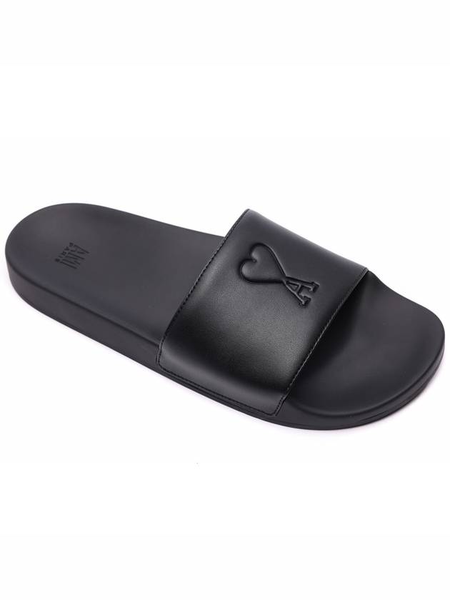 Embossed Heart Logo Slippers Black - AMI - BALAAN 4