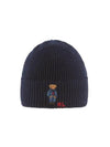 Embroidered Denim Bear Wool Beanie Navy - POLO RALPH LAUREN - BALAAN 3