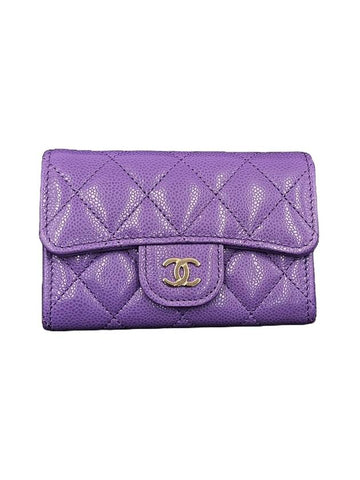 Gold Logo Classic Flap Card Wallet Purple - CHANEL - BALAAN 1