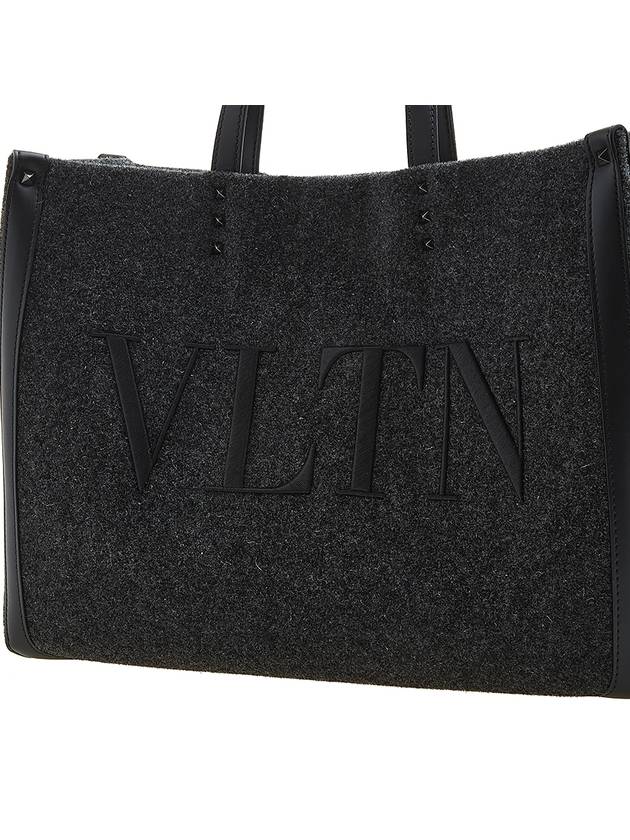 Embroidered Logo Felt Tote Bag Dark Gray - VALENTINO - BALAAN.