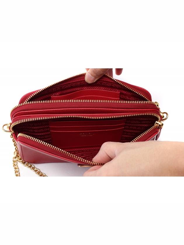 Saffiano Gold Triangular Logo Mini Chain Shoulder Bag Red - PRADA - BALAAN 7