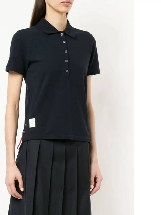 Classic Pique Center Back Stripe Relaxed Fit Short Sleeve Polo Shirt Navy - THOM BROWNE - BALAAN 5