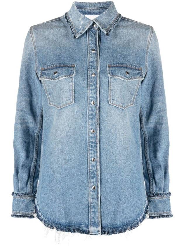 Classic Frayed Hem Denim Shirt Blue - CHLOE - BALAAN 1