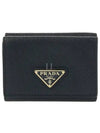Women's Triangle Logo Saffiano Compact Half Wallet Black - PRADA - BALAAN 2