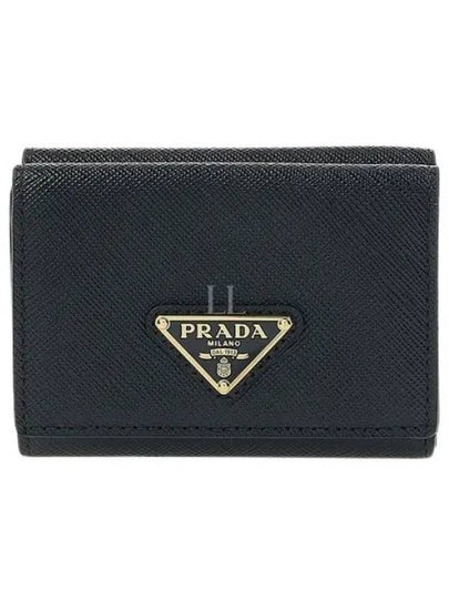 Women's Triangle Logo Saffiano Compact Half Wallet Black - PRADA - BALAAN 2