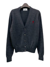 Red Heart Logo Merino Wool Cardigan Heather Grey - AMI - BALAAN 3