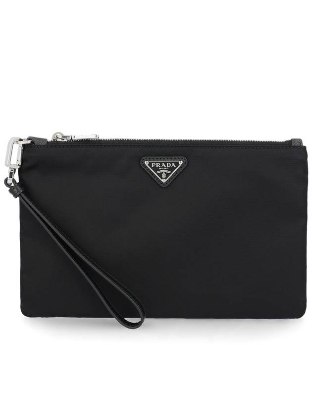 Saffiano Leather Strap Nylon Clutch Bag Black - PRADA - BALAAN 2