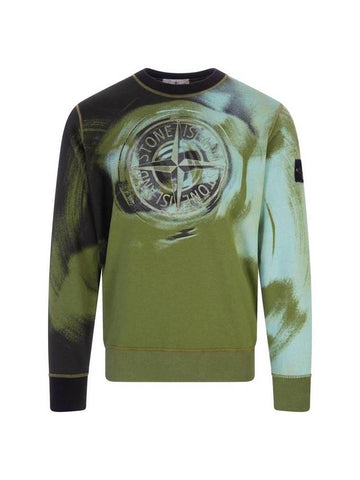 Crew Neck Print Logo Patch Sweatshirt Green - STONE ISLAND - BALAAN 1