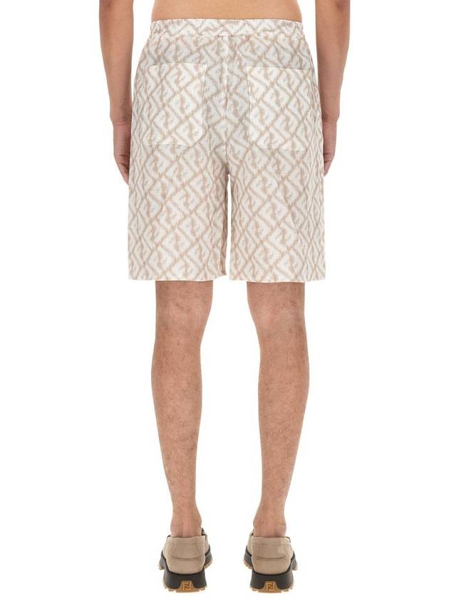 Logo Monogram Linen Bermuda Shorts Beige - FENDI - BALAAN 4