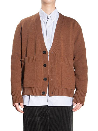 Men's Sen Spaniel V-Neck Wool Cardigan Brown - STUDIO NICHOLSON - BALAAN 2