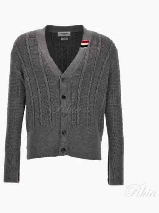 MKC513A Y1024 Neck Stripe Wool Cardigan Knitwear - THOM BROWNE - BALAAN 1