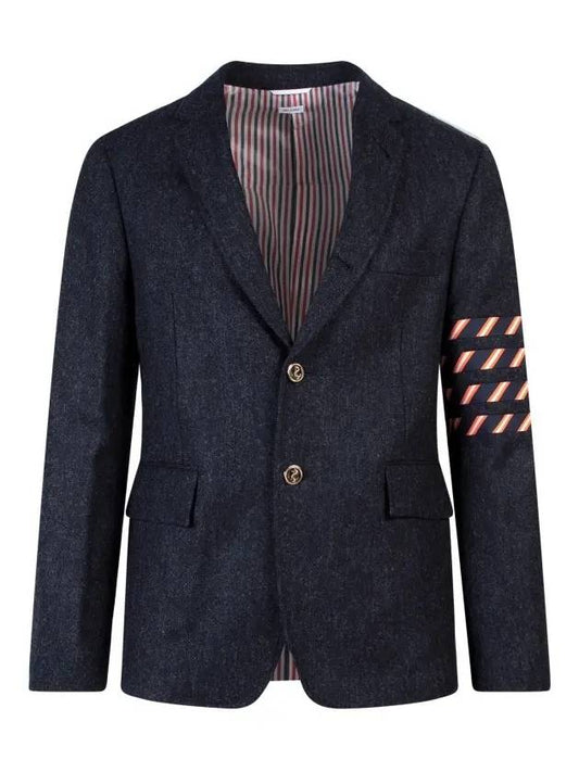 diagonal stripe classic single wool jacket navy - THOM BROWNE - BALAAN.