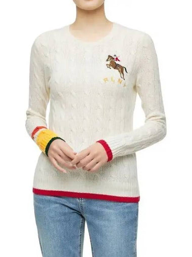 W Wool Cashmere Cable Knit Sweater White - POLO RALPH LAUREN - BALAAN 1