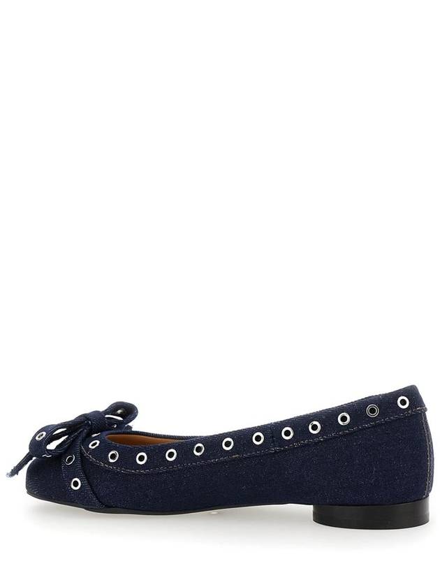 Blue Ballet Flats With Eyelet Details In Cotton Woman - GANNI - BALAAN 3