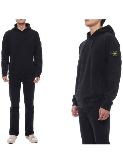 Wappen Patch Brushed Cotton Fleece Hoodie Black - STONE ISLAND - BALAAN 2