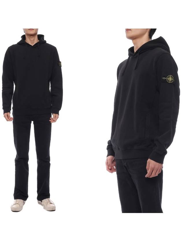 Wappen Patch Brushed Cotton Fleece Hoodie Black - STONE ISLAND - BALAAN 3