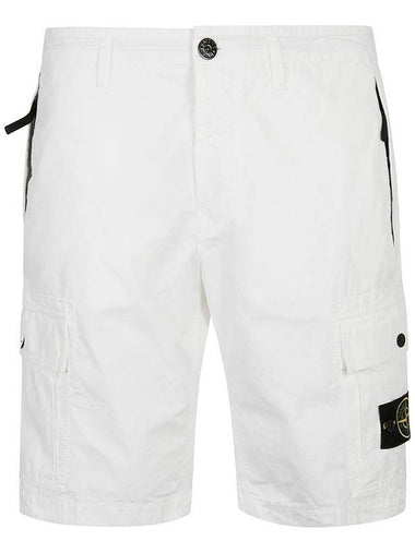 Men's Wappen Patch Pocket Bermuda Cargo Shorts White - STONE ISLAND - BALAAN 1