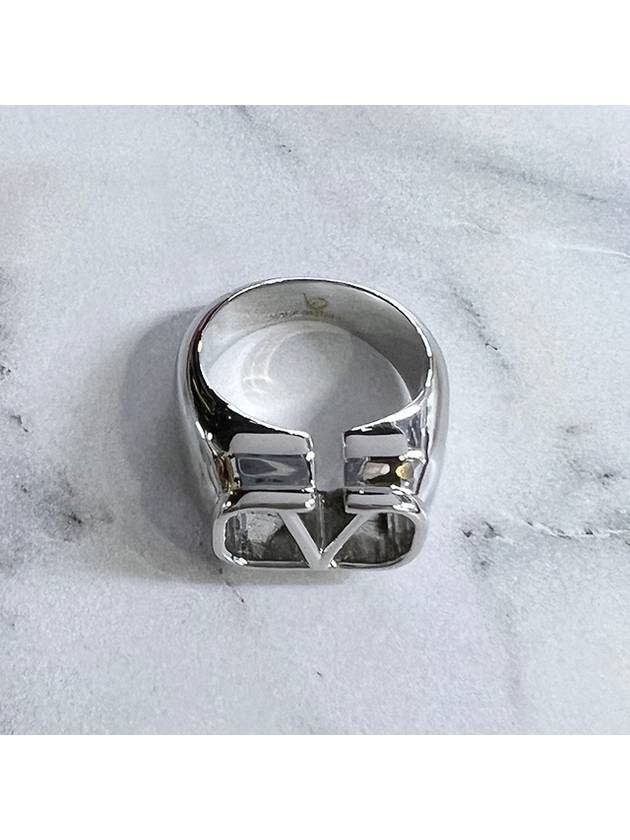 V Logo Signature Metal Ring Silver - VALENTINO - BALAAN 5