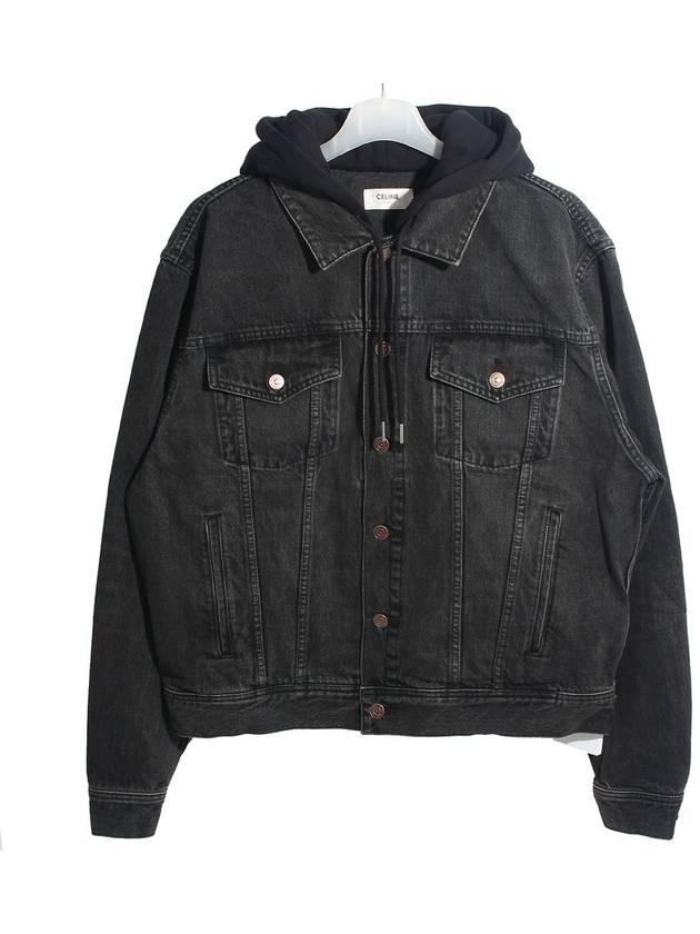 Logo Hooded Trucker Denim Jacket Black - CELINE - BALAAN 3