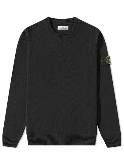 Wappen Patch Crew Neck Wool Knit Top Black - STONE ISLAND - BALAAN 2