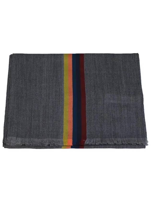 Striped Fringe Wool Silk Muffler Khaki - PAUL SMITH - BALAAN 3