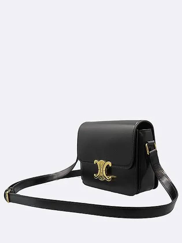 188423 Black Gold Logo Tin Triomphe Calfskin Shoulder Bag - CELINE - BALAAN 3