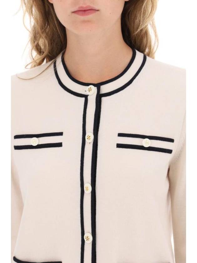 Kendra Button-Up Crew Neck Cardigan Ivory - TORY BURCH - BALAAN 5