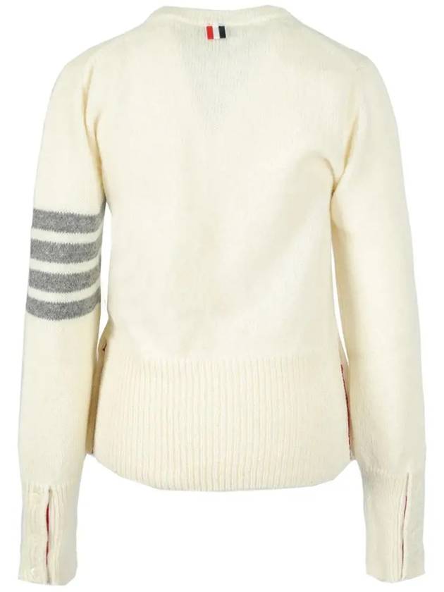 Women's Shetland Wool Jersey Classic Crew Neck 4 Bar Knit Top White - THOM BROWNE - BALAAN.