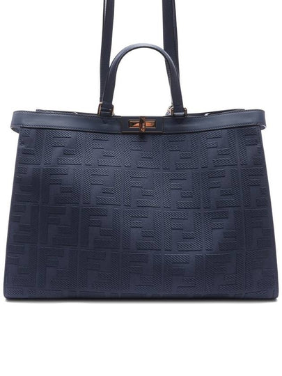 Logo Pattern Medium Canvas Tote Bag Blue - FENDI - BALAAN 2