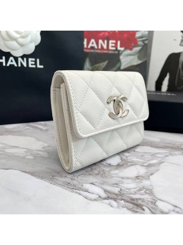 Women's CC Logo Caviar Flap Card Wallet White - CHANEL - BALAAN 4