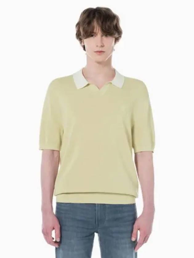 JEANS Men s Beige Logo Open Collar Polo Short Sleeve Sweater J326329 LFU - CALVIN KLEIN - BALAAN 1