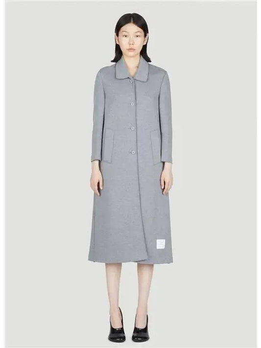 Women's Double Face Tech Round Collar Cotton Overcoat Medium Grey - THOM BROWNE - BALAAN 2