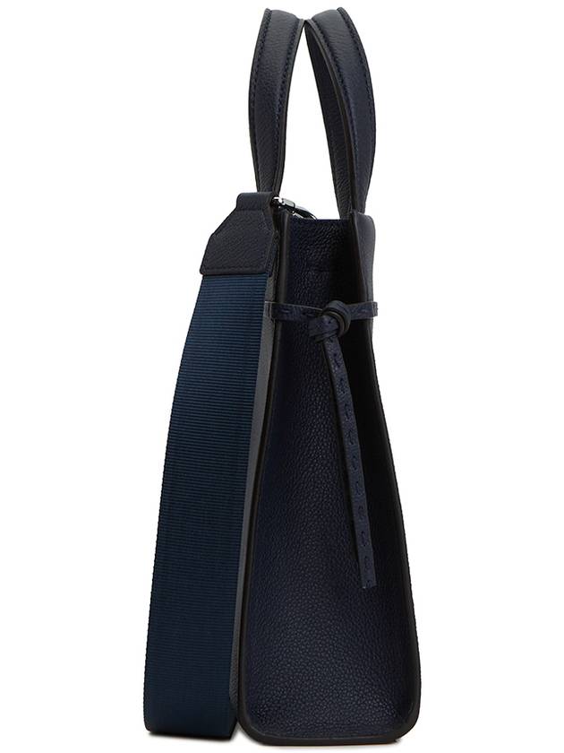 Mini Logo Leather Tote Bag Navy - FENDI - BALAAN 4