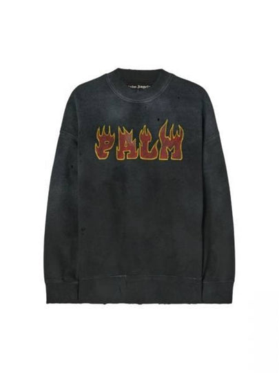 Logo Flames Vint Crew Sweatshirt Black - PALM ANGELS - BALAAN 2