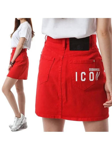 Dsquared Big Ladder Patch ICON Red Denim Skirt 80MA0002 307 - DSQUARED2 - BALAAN 1