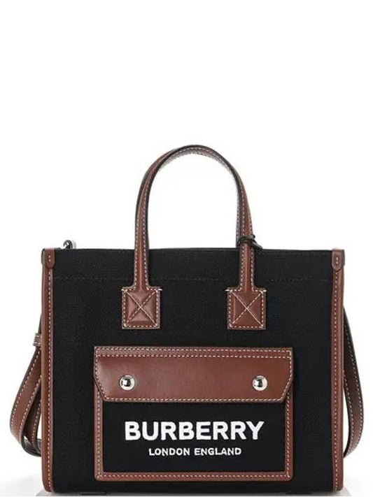 Logo Mini Canvas Leather Tote Bag Black - BURBERRY - BALAAN 2