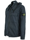 Men's Brushed Cotton Canvas Hooded Jacket Navy - STONE ISLAND - BALAAN 5