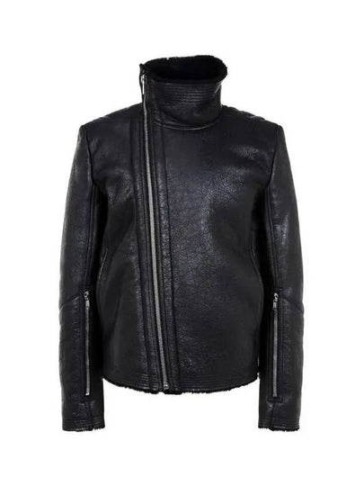 MEN Turtleneck Zip-up Leather Mustang Black 270983 - RICK OWENS - BALAAN 1