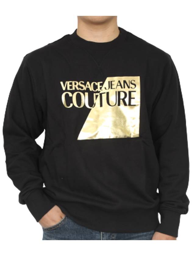 Men's Logo Gold Print Crew Neck Sweatshirt Black - VERSACE - BALAAN 3