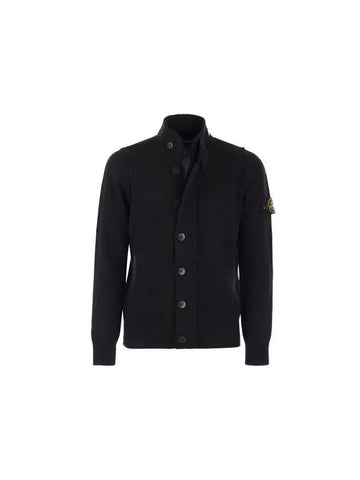 Lambswool Knit Cardigan Black - STONE ISLAND - BALAAN 1