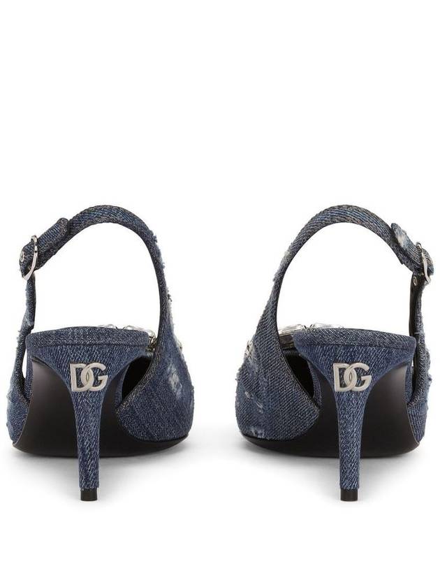 Rhinestone Buckle Patchwork Denim Slingback Heel Blue - DOLCE&GABBANA - BALAAN 3