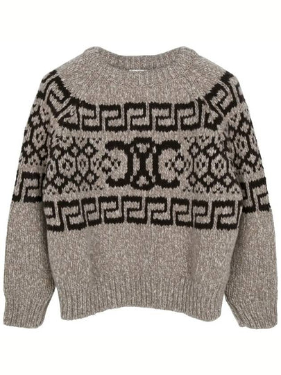 Triomphe Fair Isle Wool Crewneck Knit Top Taupe - CELINE - BALAAN 2