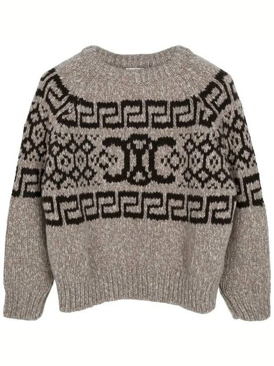 Triomphe Fair Isle Wool Crewneck Knit Top Taupe - CELINE - BALAAN 2