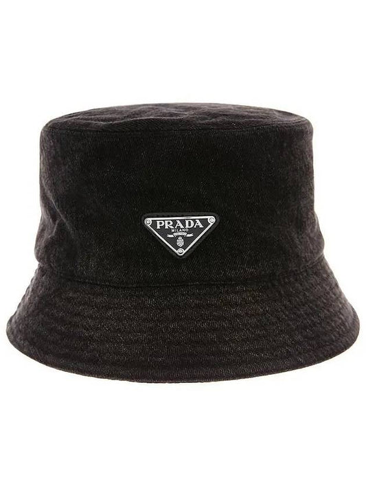 Triangle Logo Denim Bucket Hat Black - PRADA - BALAAN.