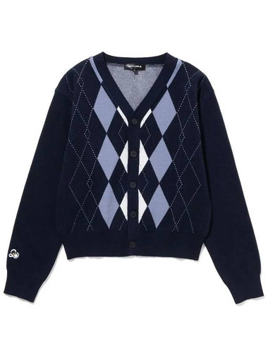 Viscose Argyle V-neck Knit Cardigan NAVY - 20THHOLE - BALAAN 1