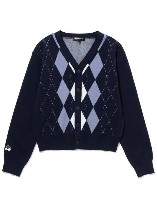 Viscose Argyle V-neck Knit Cardigan NAVY - 20THHOLE - BALAAN 1