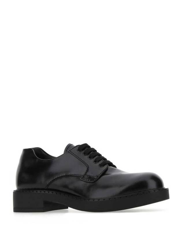 Men's Brushed Leather Derby Loafers Black - PRADA - BALAAN 3