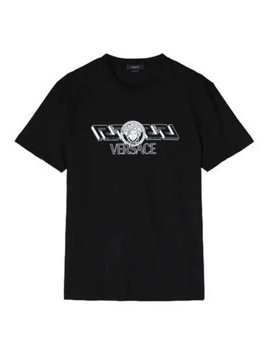 Logo print t shirt black short sleeve tee - VERSACE - BALAAN 1